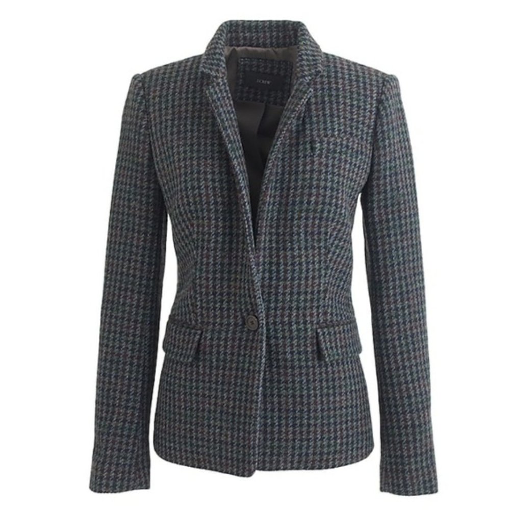J. Crew Regent Blazer 100% Wool Houndstooth Plaid